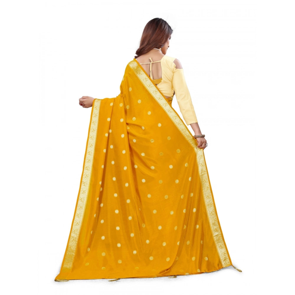 Generic Women's Vichitra Silk Saree With Blouse (Mustard, 5-6 Mtrs)