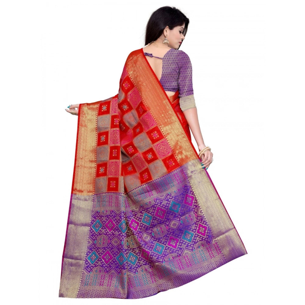 Generic Women's Banarasi Silk Saree With Blouse (Red, 5-6 Mtrs)