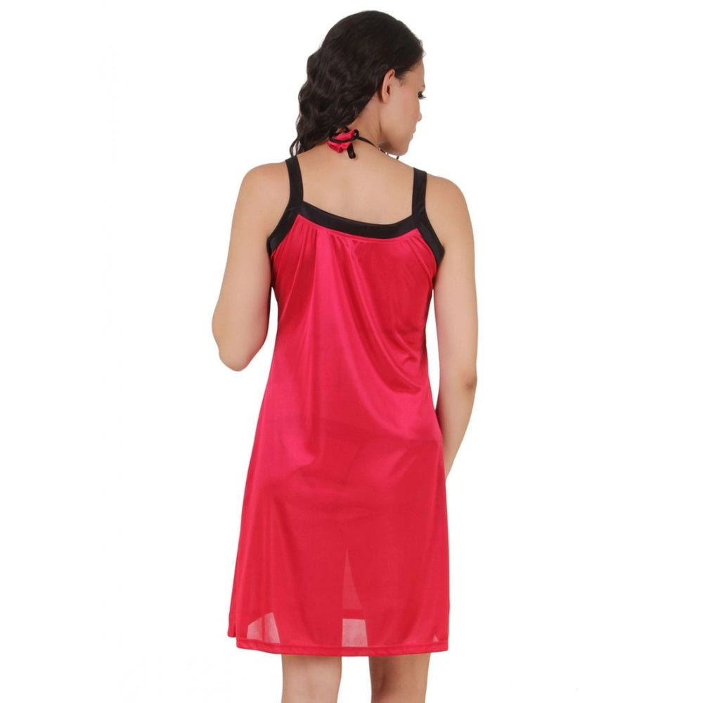 Women's Satin Short Nighty with Sleeve Less(Color: Wine and Black, Neck Type: Square Neck)