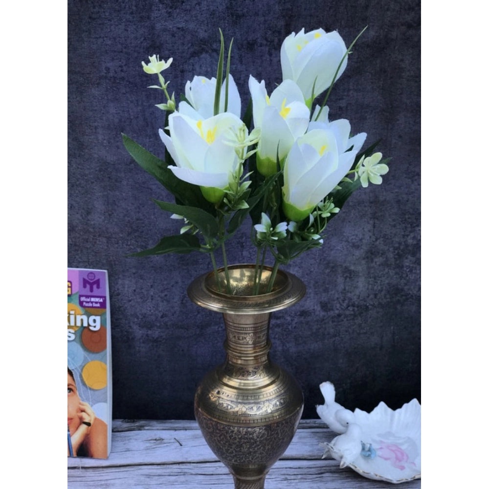 Generic Artificial Flowers Bunch Bouquet Of Daffodil Tulip Flowers For Home Decoration (White, Material:Silk, Polyester)