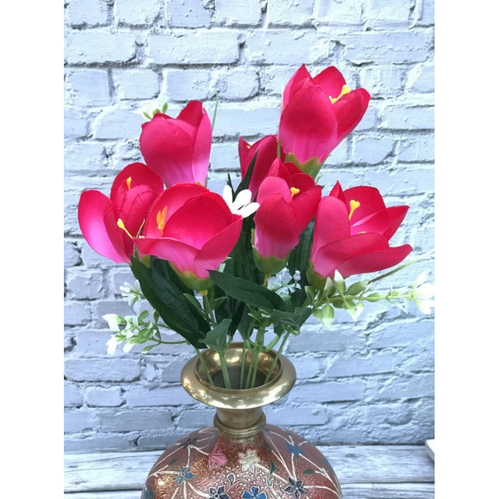 Generic Artificial Flowers Bunch Bouquet Of Daffodil Tulip Flowers For Home Decoration (Dark Pink, Material:Silk, Polyester)