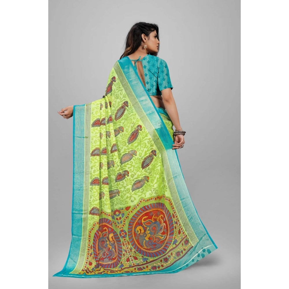 Generic Women's Viscose Rayon Printed Saree With Unstitched Blouse (Mehendi)