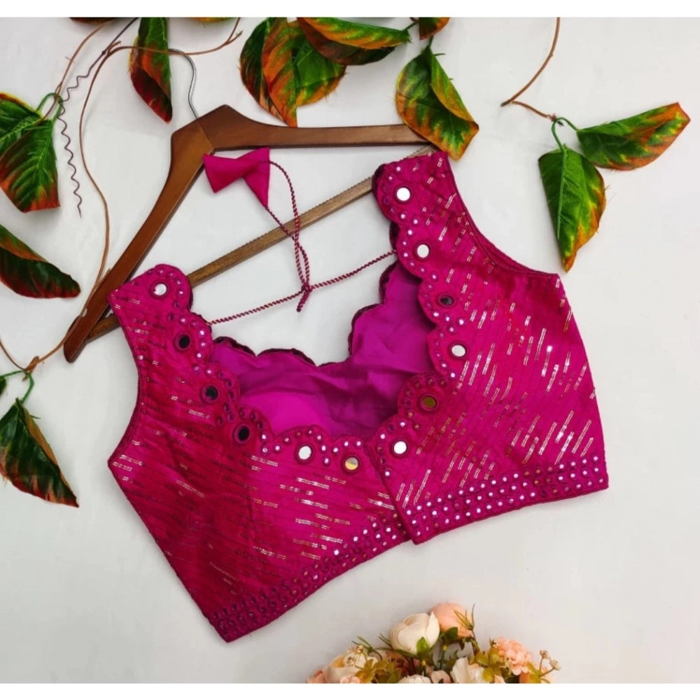 Generic Women's Cotton Silk Embellished Padded Cup Readymade Blouse (Rani, Size: Free Size)