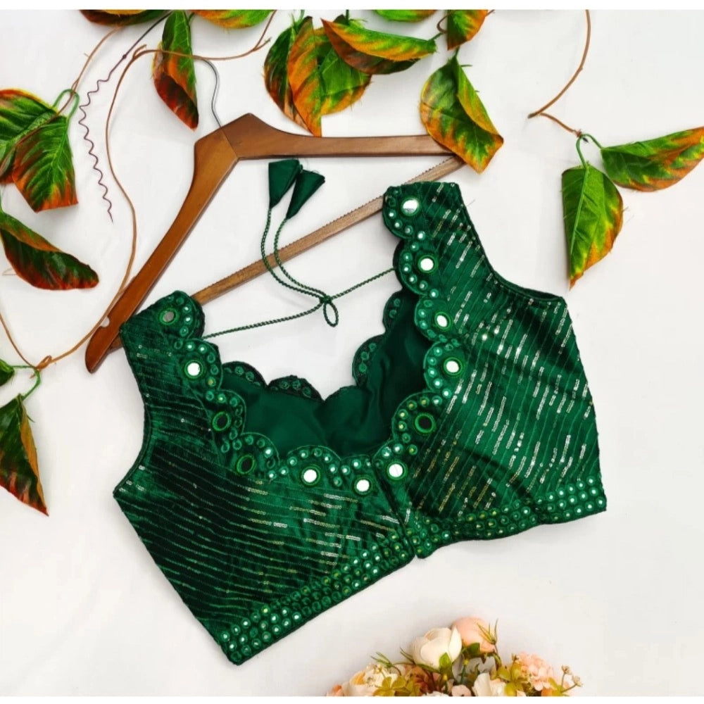 Generic Women's Cotton Silk Embellished Padded Cup Readymade Blouse (Green, Size: Free Size)