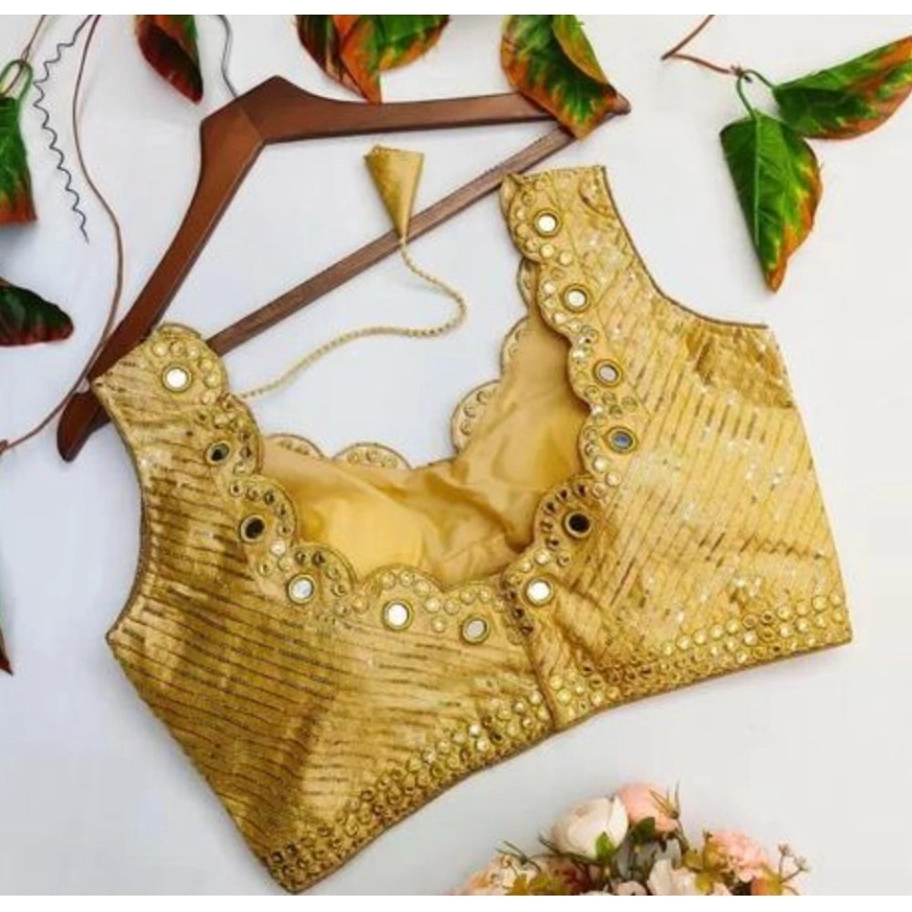 Generic Women's Cotton Silk Embellished Padded Cup Readymade Blouse (Gold, Size: Free Size)