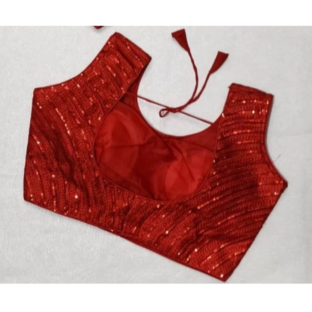 Generic Women's Cotton Silk Embellished Padded Cup Readymade Blouse (Red, Size: Free Size)