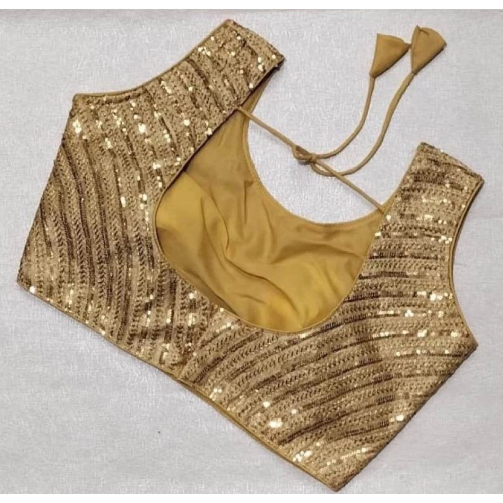 Generic Women's Cotton Silk Embellished Padded Cup Readymade Blouse (Beige, Size: Free Size)