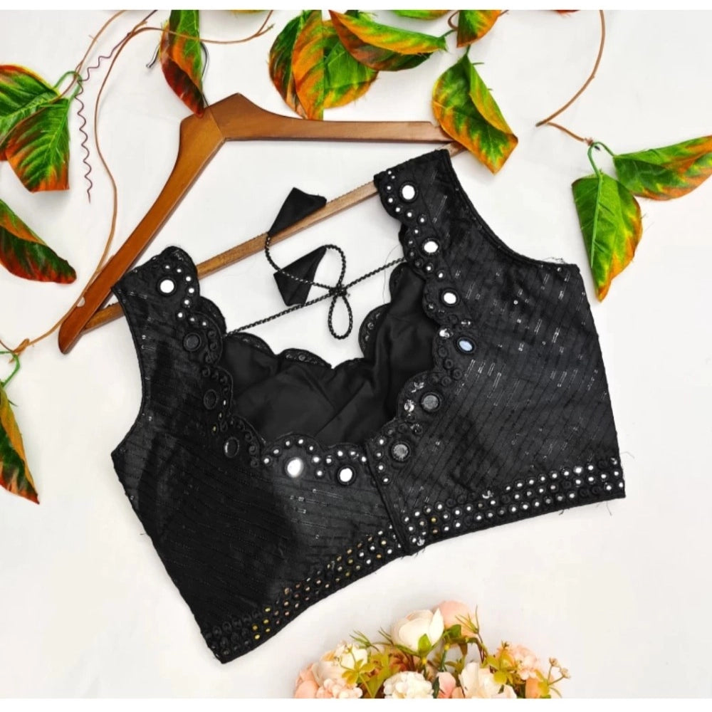 Generic Women's Cotton Silk Embellished Padded Cup Readymade Blouse (Black, Size: Free Size)