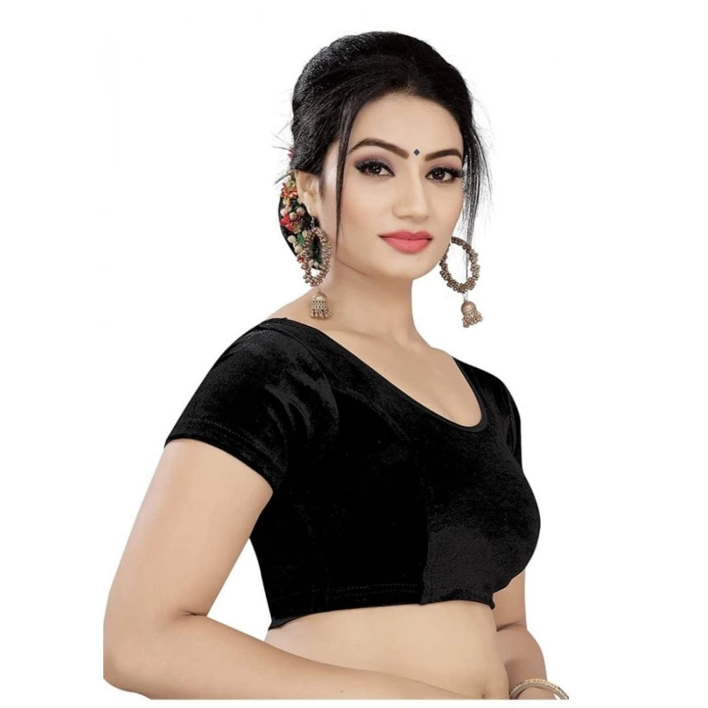 Generic Women's Velvet Solid Non Padded Readymade Blouse (Black, Size: Free Size)