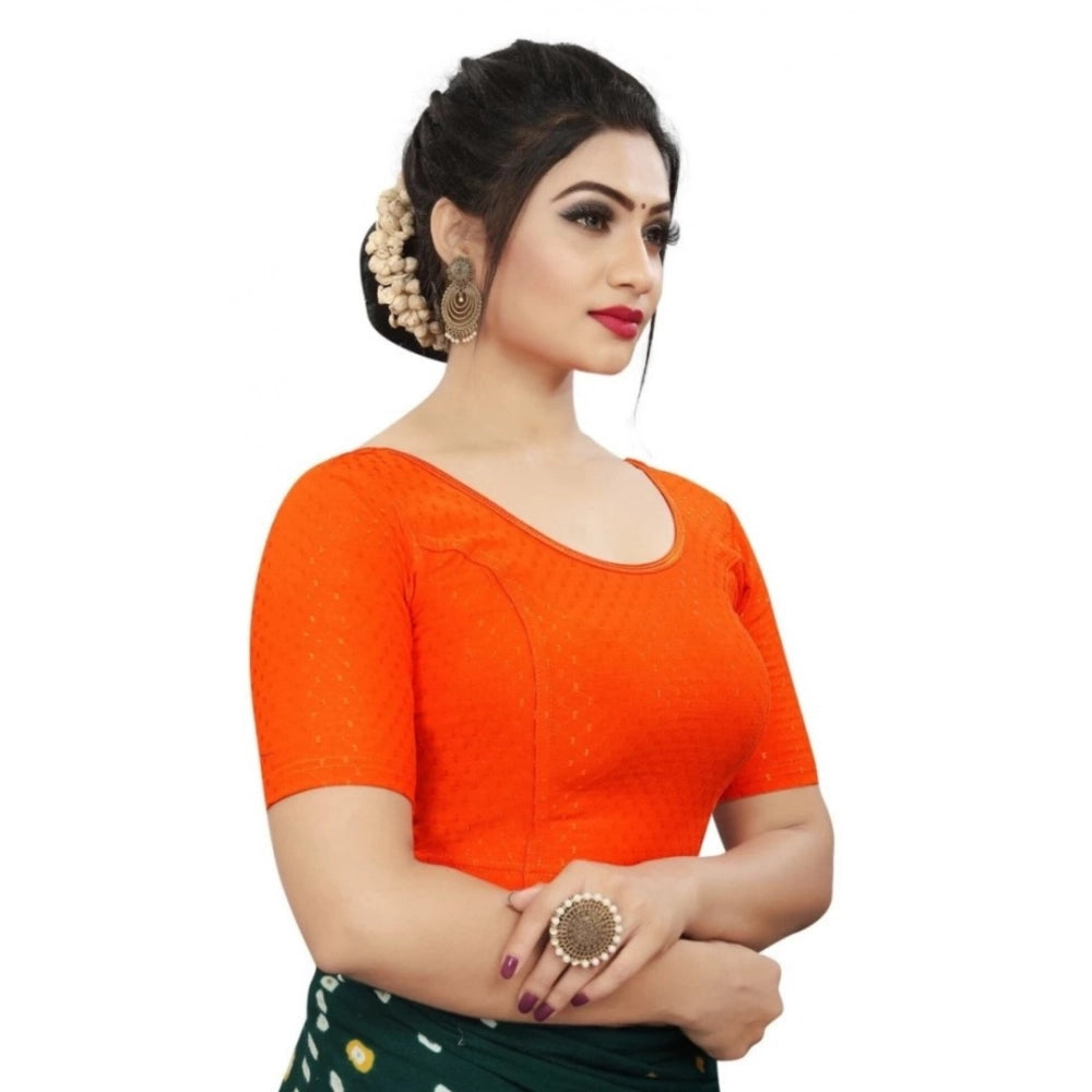 Generic Women's Cotton Lycra Blend Solid Non Padded Readymade Blouse (Orange, Size: Free Size)