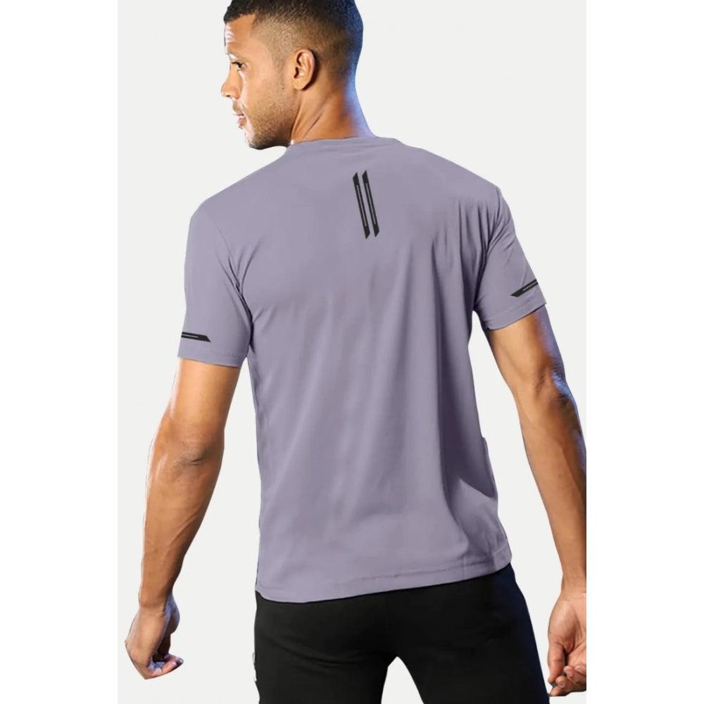 Generic Men's Casual Half sleeve Solid Polyester Crew Neck T-shirt (Lilac)