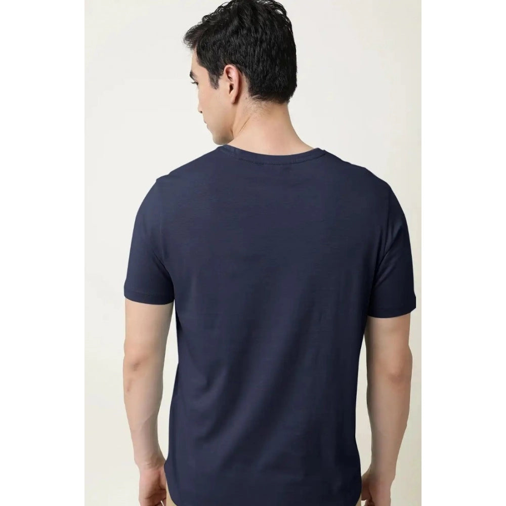 Generic Men's Casual Half sleeve Solid Cotton V Neck T-shirt (Navy)