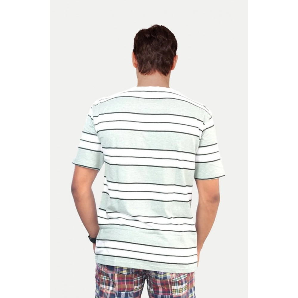 Generic Men's Casual Half sleeve Stripped Cotton Crew Neck T-shirt (White )