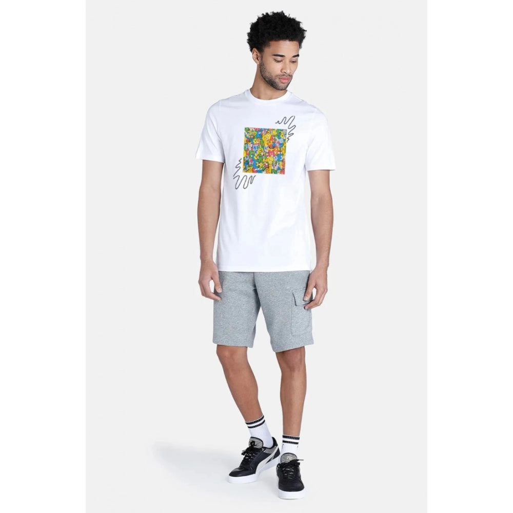 Generic Men's Casual Half sleeve Printed Polyester Crew Neck T-shirt (White)