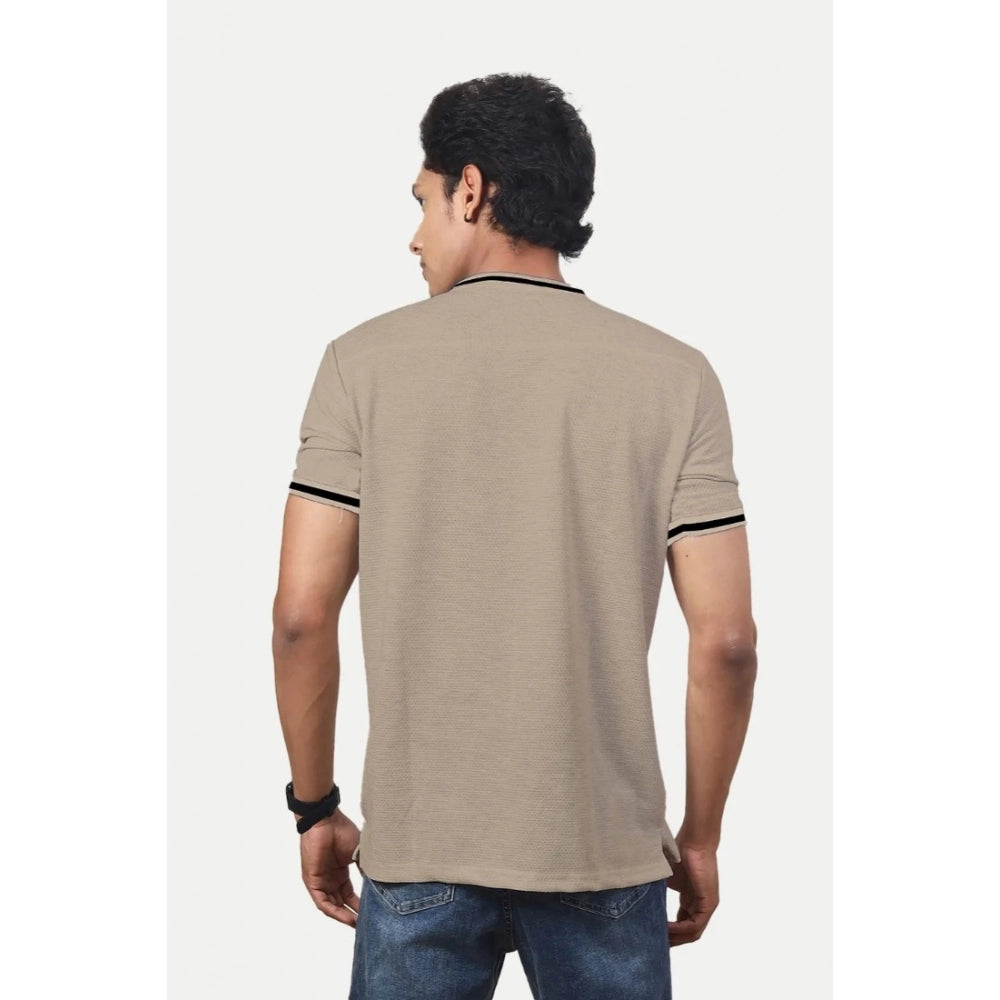 Generic Men's Casual Half sleeve Solid Polyester Crew Neck T-shirt (Beige)