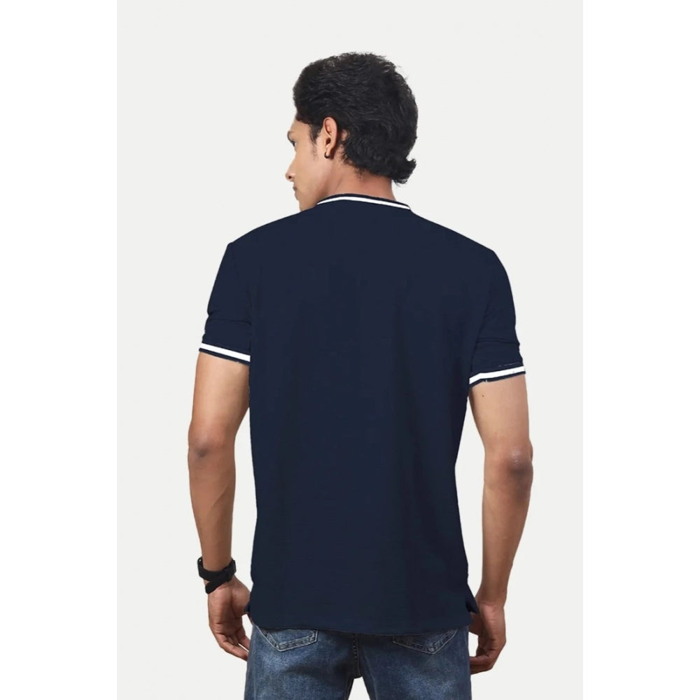 Generic Men's Casual Half sleeve Solid Polyester Crew Neck T-shirt (Navy)
