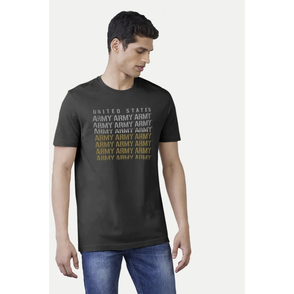 Generic Men's Casual Half sleeve Printed Cotton Crew Neck T-shirt (Black)