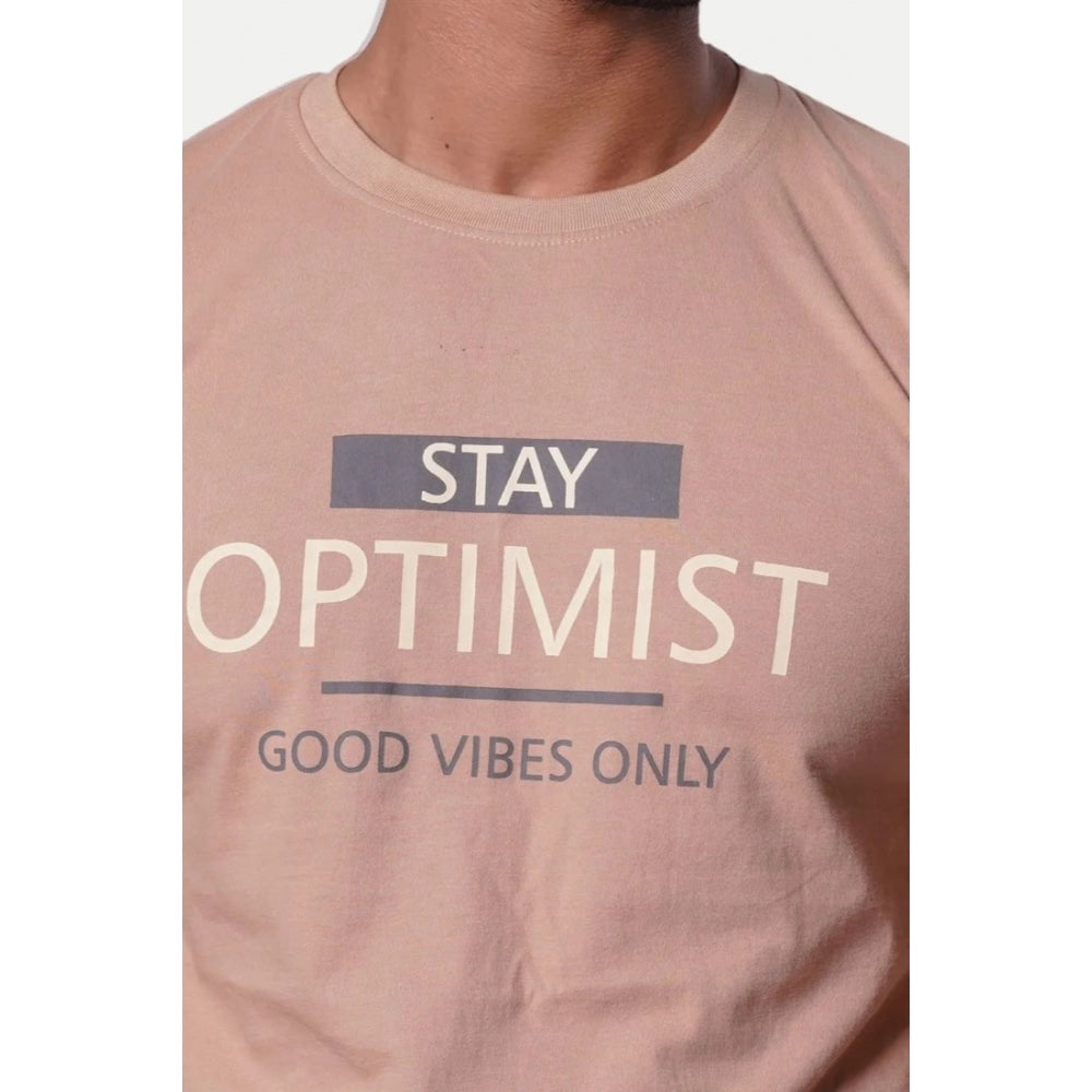 Generic Men's Casual Half sleeve Optimist Printed Cotton Crew Neck T-shirt (Pink)