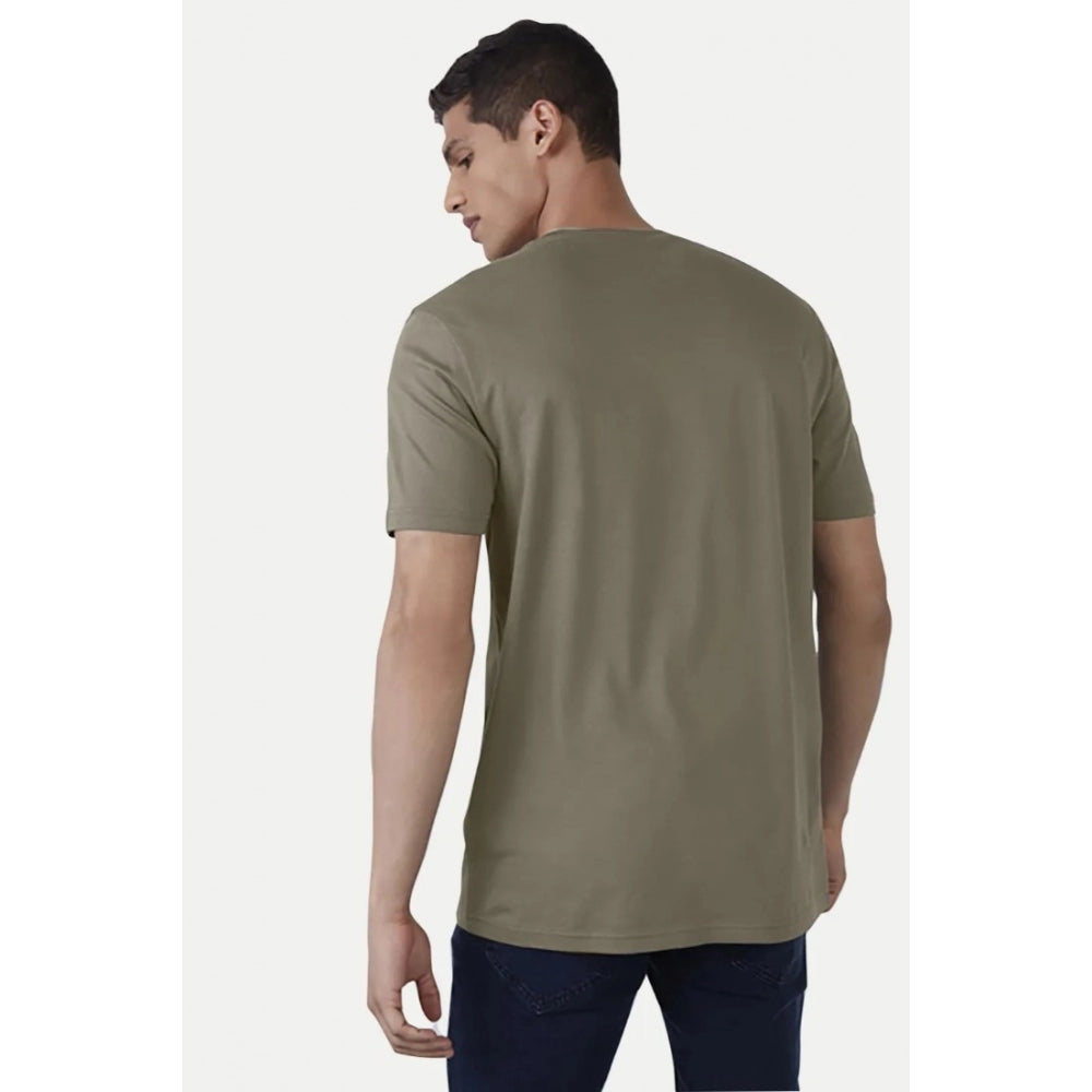 Generic Men's Casual Half sleeve Printed Cotton Crew Neck T-shirt (Olive)