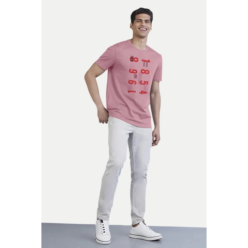 Generic Men's Casual Half sleeve Printed Cotton Crew Neck T-shirt (Pink)