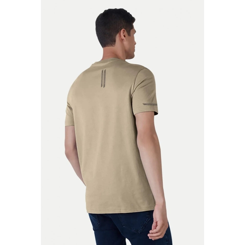 Generic Men's Casual Half sleeve Solid Polyester Crew Neck T-shirt (Beige)