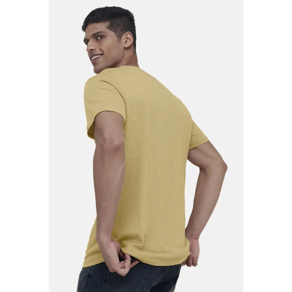 Generic Men's Casual Half sleeve Solid Cotton V Neck T-shirt (Sand)