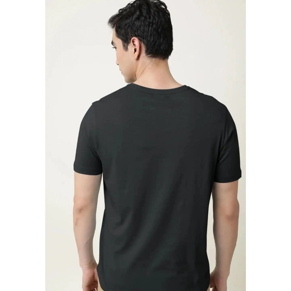 Generic Men's Casual Half sleeve Solid Cotton V Neck T-shirt (Black)