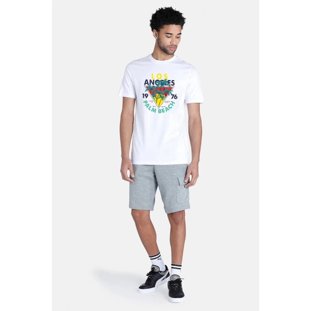 Generic Men's Casual Half sleeve Printed Polyester Crew Neck T-shirt (White)