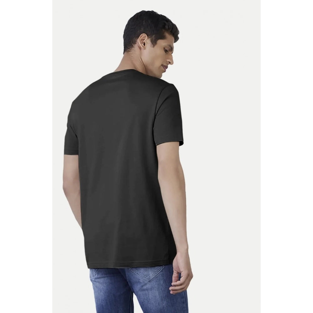 Generic Men's Casual Half sleeve Printed Cotton Crew Neck T-shirt (Black)