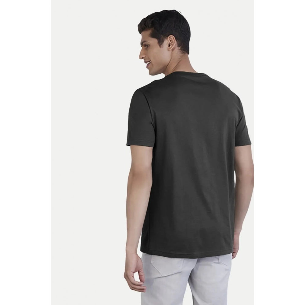Generic Men's Casual Half sleeve Printed Cotton Crew Neck T-shirt (Black)