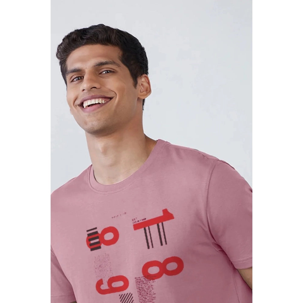 Generic Men's Casual Half sleeve Printed Cotton Crew Neck T-shirt (Pink)