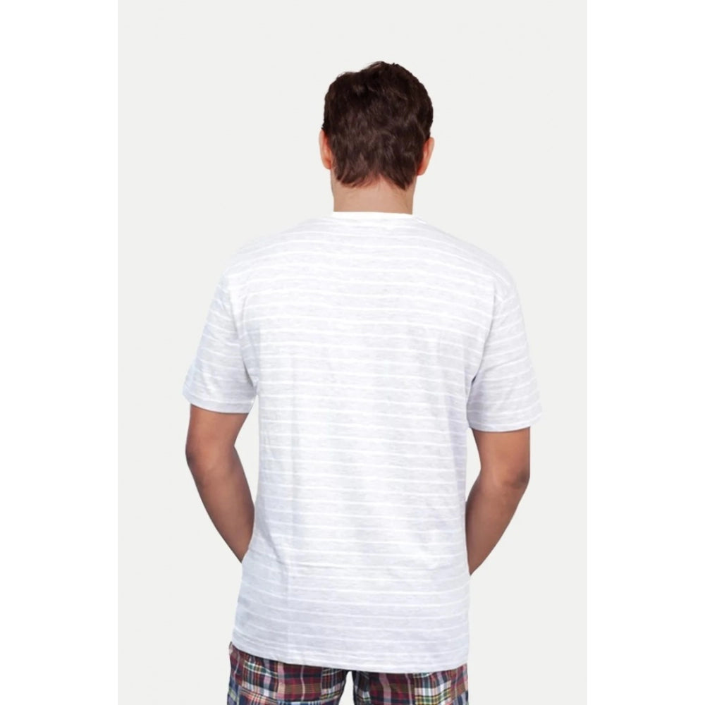Generic Men's Casual Half sleeve Stripped Cotton Crew Neck T-shirt (Grey )