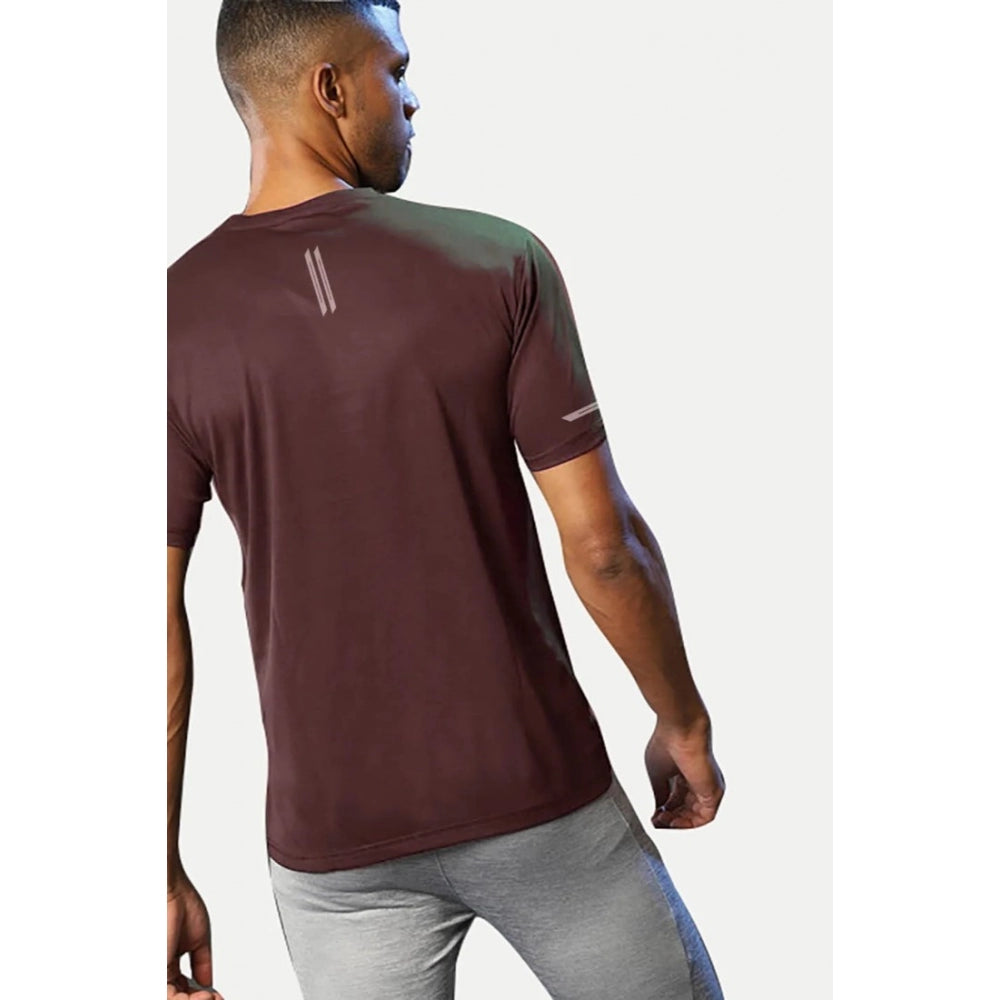 Generic Men's Casual Half sleeve Solid Polyester Crew Neck T-shirt (Maroon)