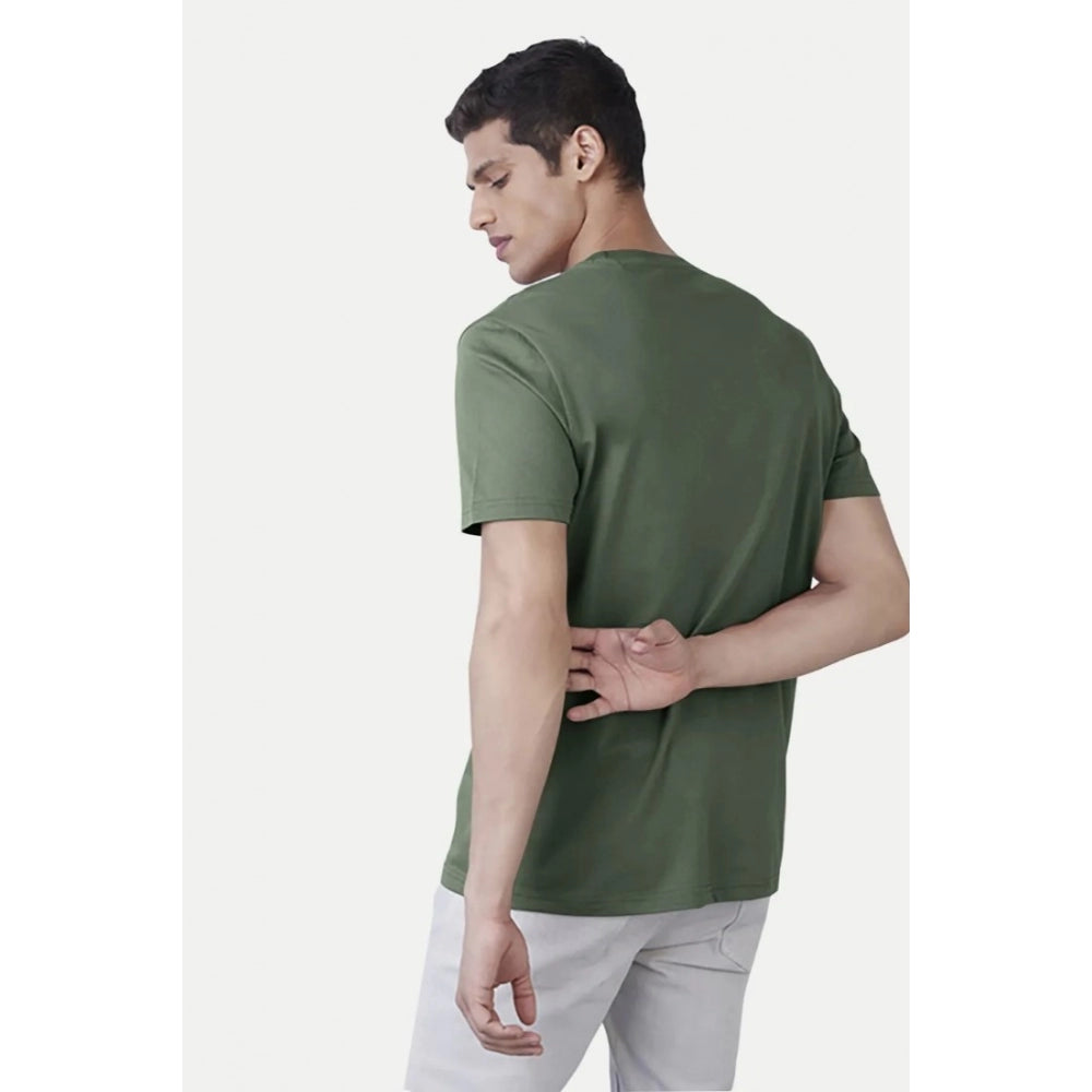 Generic Men's Casual Half sleeve Printed Polyester Crew Neck T-shirt (Green)