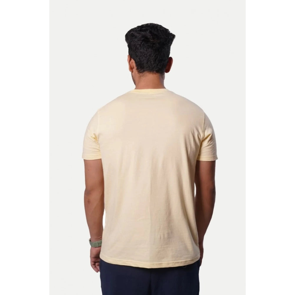 Generic Men's Casual Half sleeve Printed Cotton Crew Neck T-shirt (Beige)
