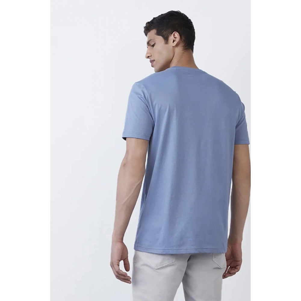 Generic Men's Casual Half sleeve Solid Polyester Crew Neck T-shirt (Light Blue)