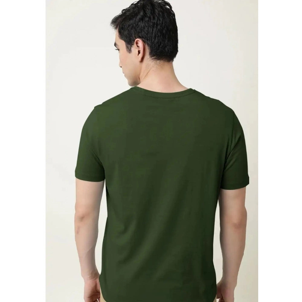 Generic Men's Casual Half sleeve Solid Cotton V Neck T-shirt (Olive)
