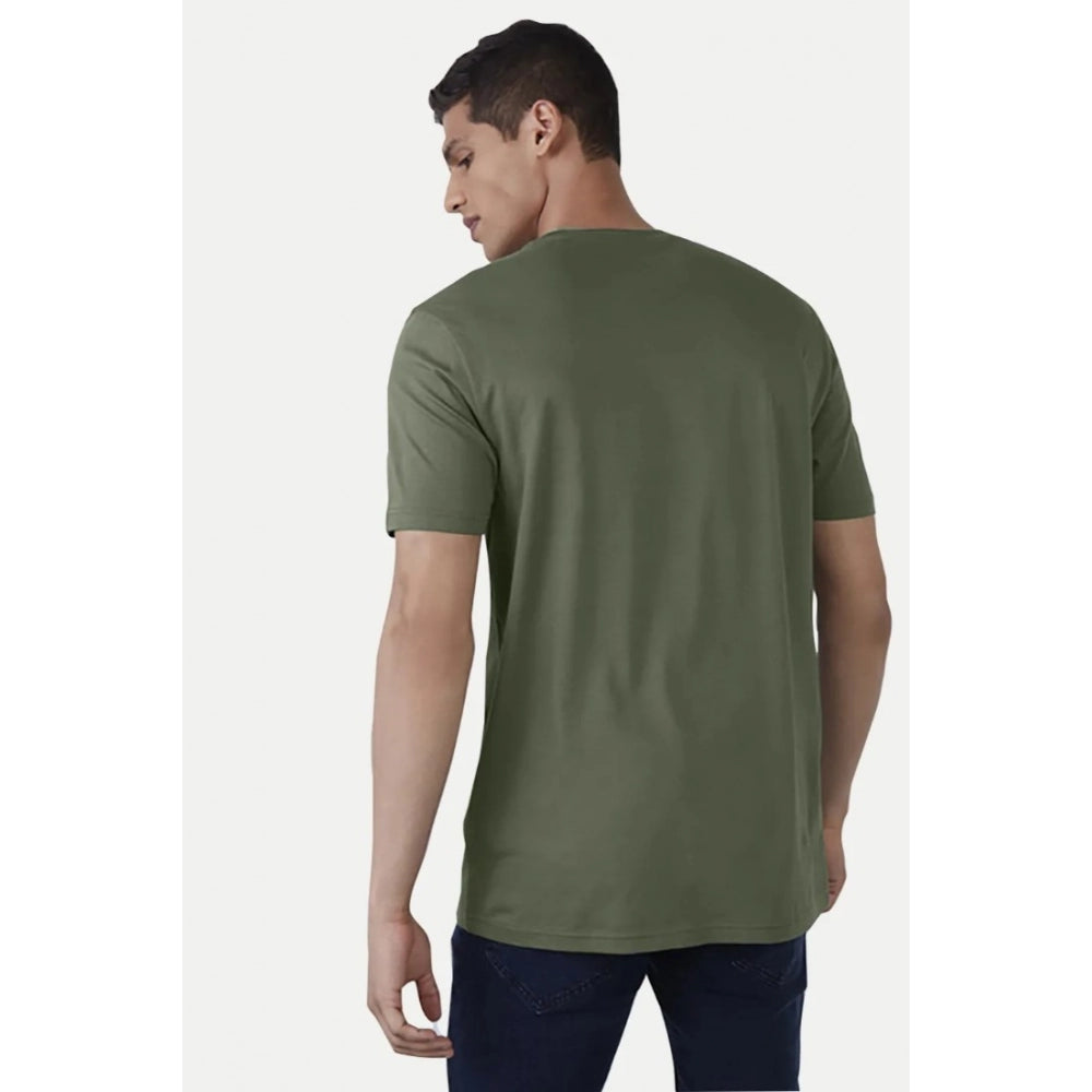 Generic Men's Casual Half sleeve Printed Cotton Crew Neck T-shirt (Military Green)