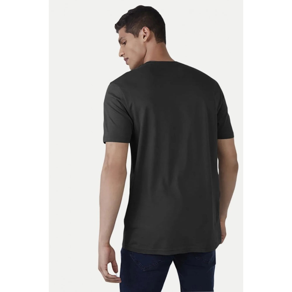 Generic Men's Casual Half sleeve Printed Cotton Crew Neck T-shirt (Black)