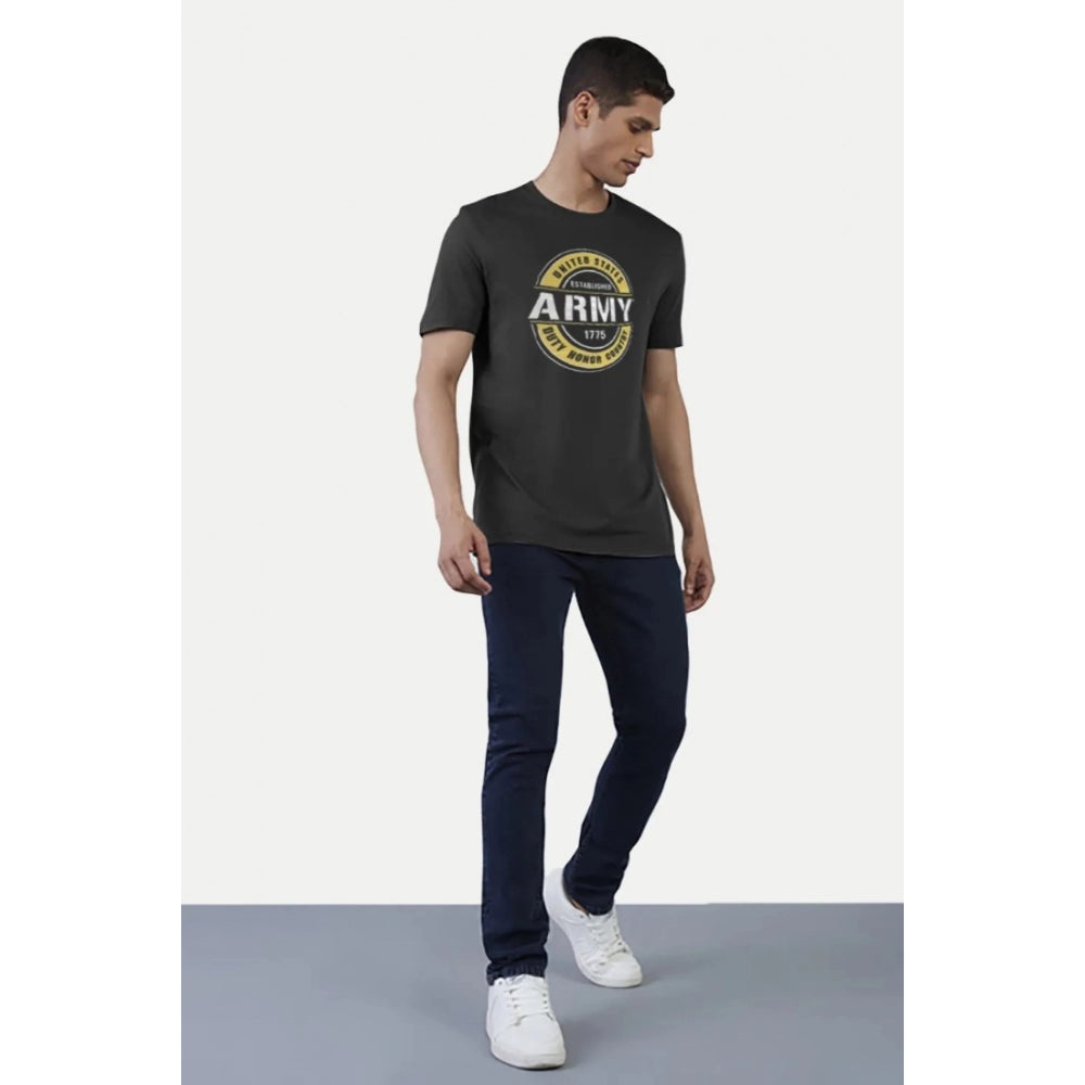 Generic Men's Casual Half sleeve Printed Cotton Crew Neck T-shirt (Black)