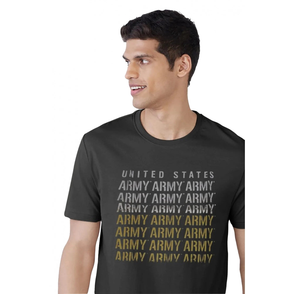 Generic Men's Casual Half sleeve Printed Cotton Crew Neck T-shirt (Black)