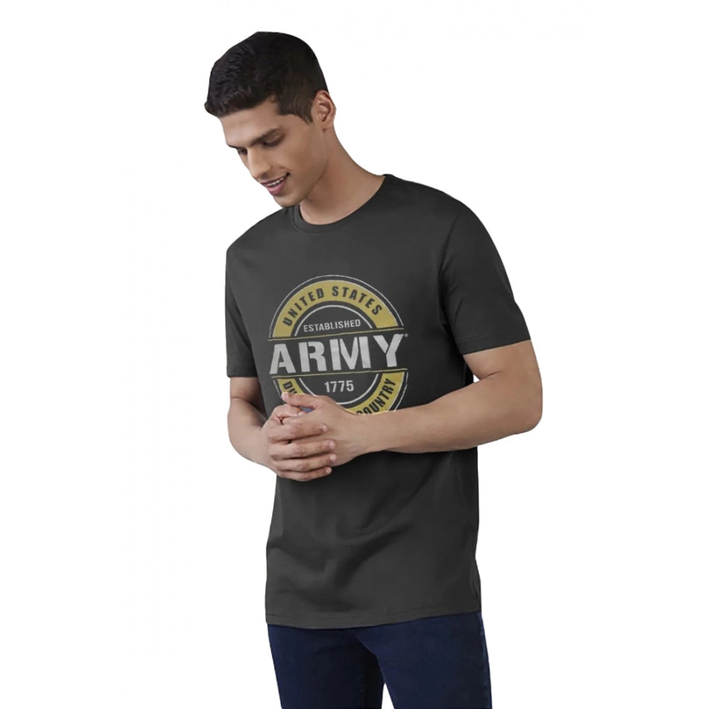 Generic Men's Casual Half sleeve Printed Cotton Crew Neck T-shirt (Black)