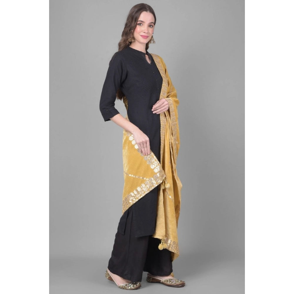 Generic Women's Velvet Gotta Patti Dupatta (Gold, Length: 2.25 to 2.50 Mtr)