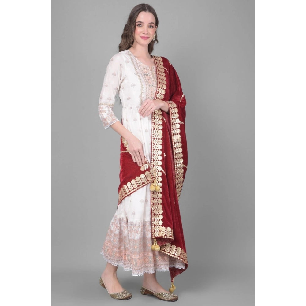 Generic Women's Velvet Gotta Patti Dupatta (Maroon, Length: 2.25 to 2.50 Mtr)