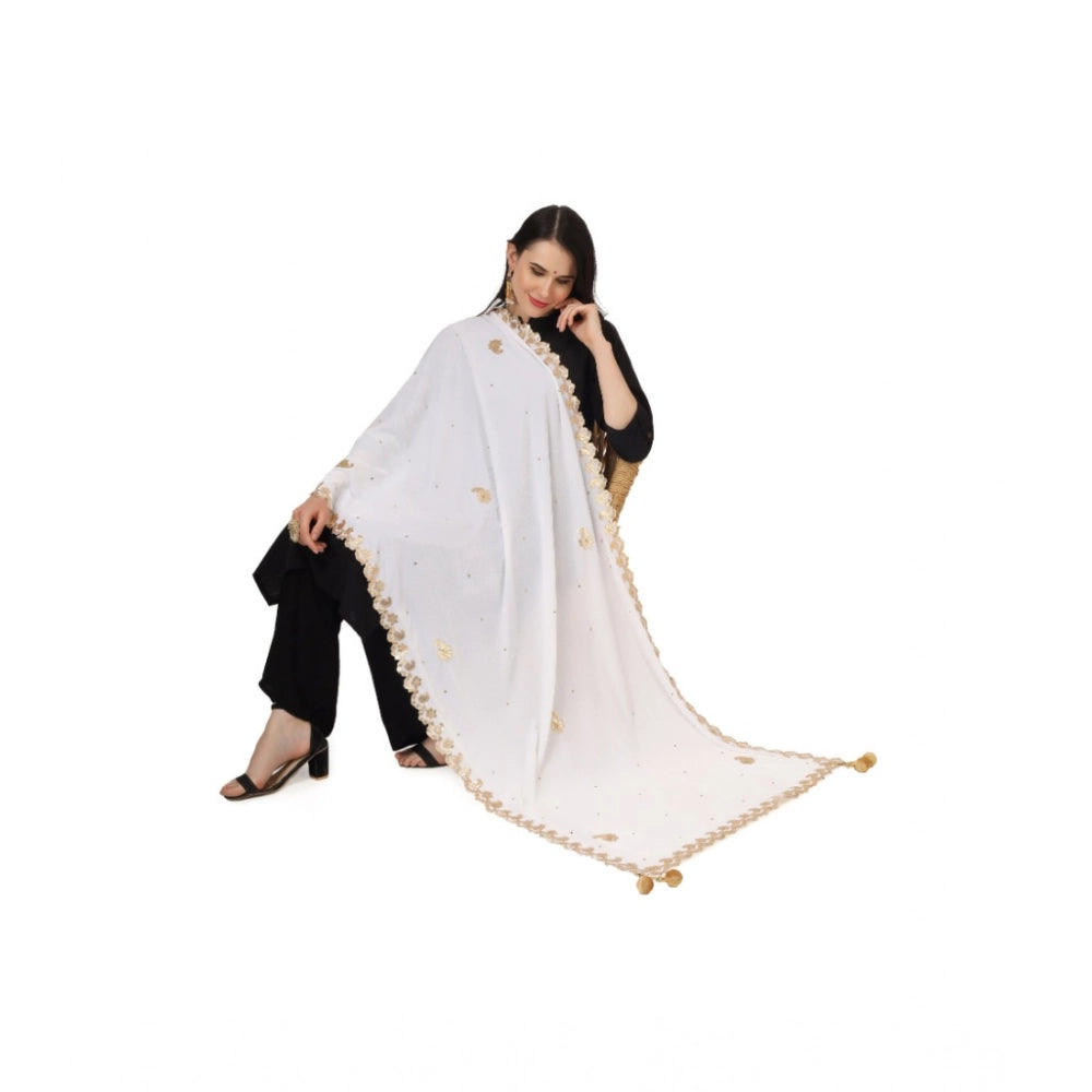 Generic Women's Velvet Gotta Patti Dupatta (White, Length: 2.25 to 2.50 Mtr)