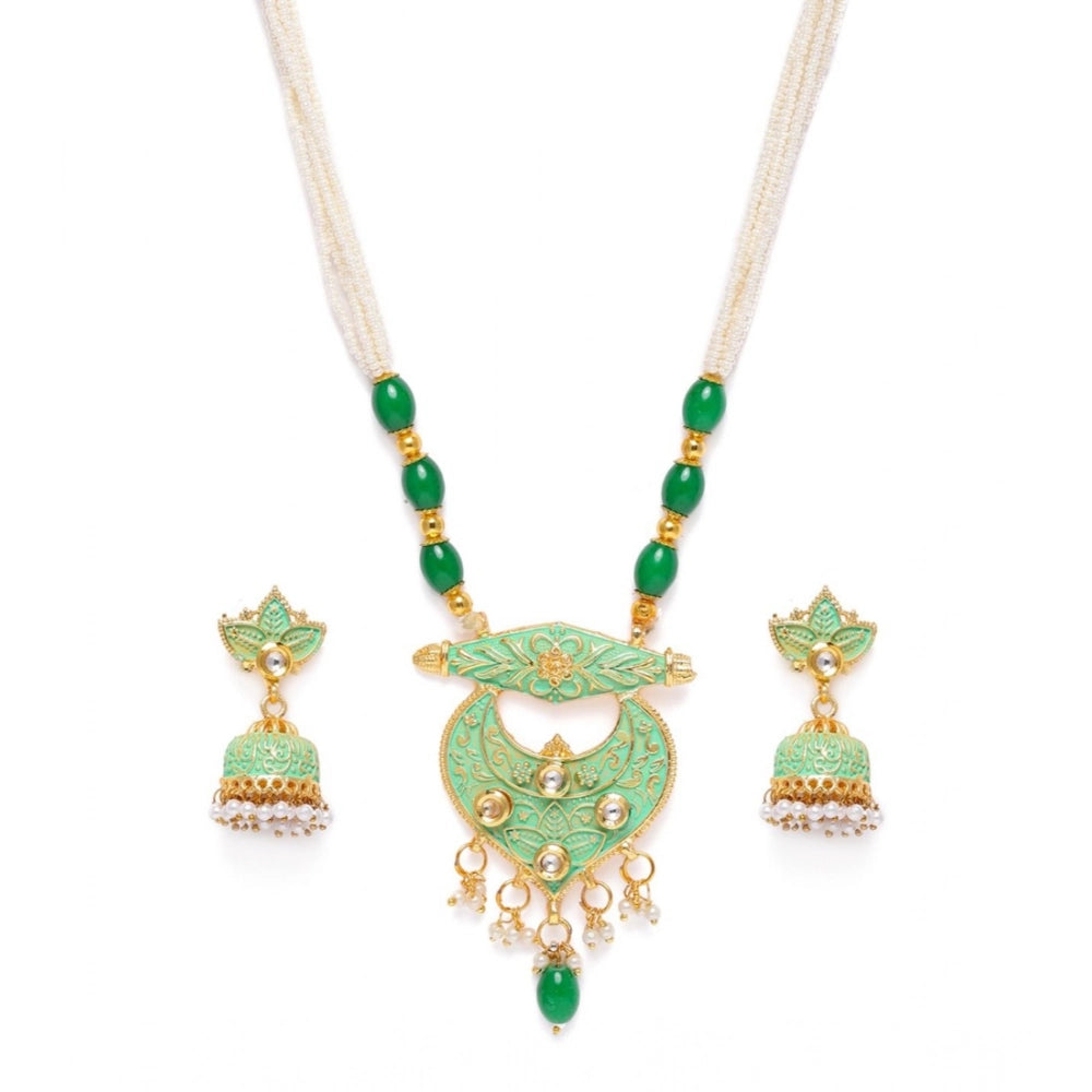 Generic Women's Rose Gold Plated Alloy Necklace & Earings Set (Green)