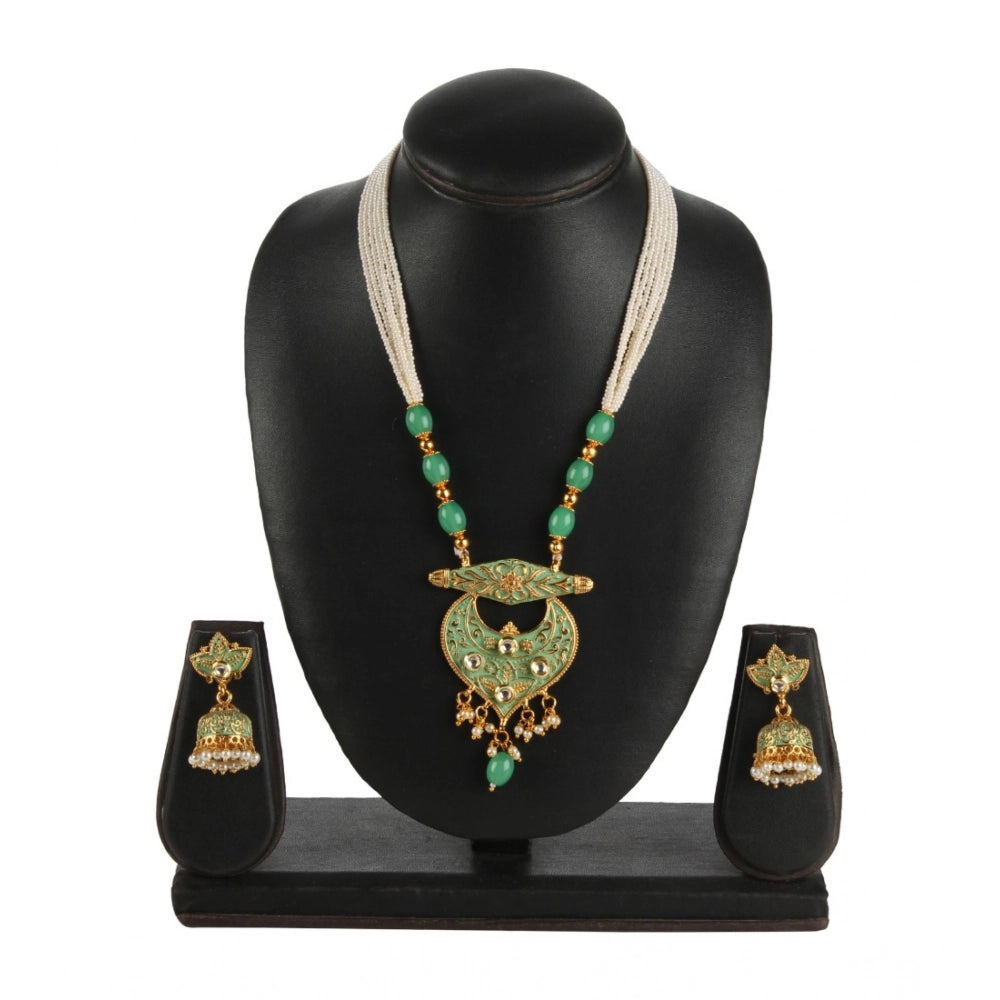 Generic Women's Rose Gold Plated Alloy Necklace & Earings Set (Green)