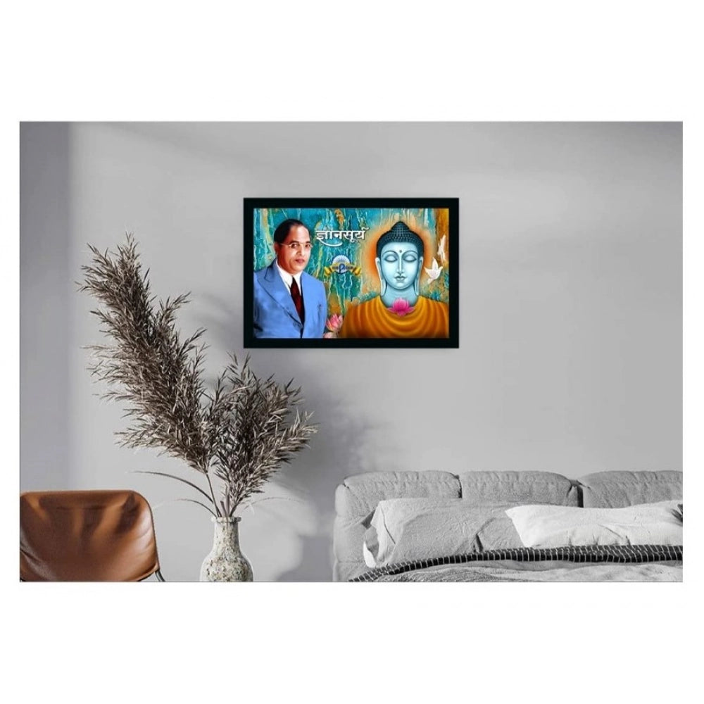 Generic Ambedkar Buddha Painting Vinyl Sparkle Coated with Synthetic Photo Frame (Multicolor)