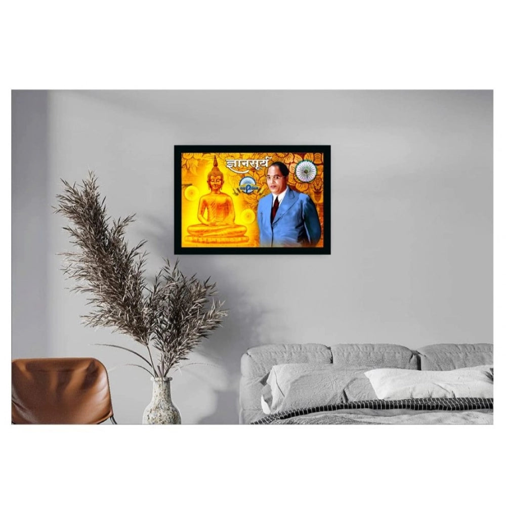 Generic Ambedkar Buddha Painting Vinyl Sparkle Coated with Synthetic Photo Frame (Multicolor)