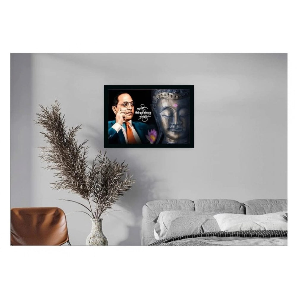 Generic Ambedkar Buddha Painting Vinyl Sparkle Coated with Synthetic Photo Frame (Multicolor)